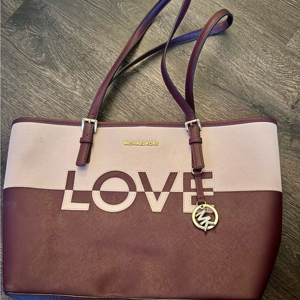 LIKE NEW Michael Kors Love Tote - Burgundy and pink